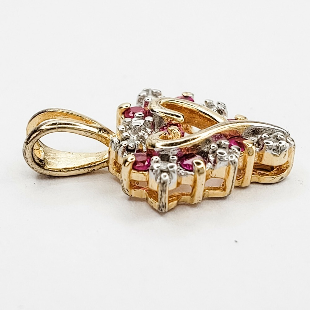 Vintage 925 Vermeil DL Ruby Beautiful Dainty Tiny Heart Valentine's Pendant - Picture 3 of 6